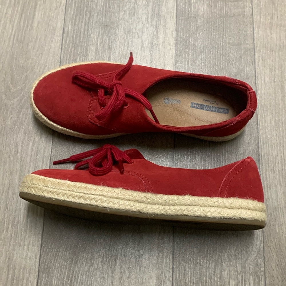 Womens Clark’s Azella Jazlynn Red Lace Up Espadrille Shoes